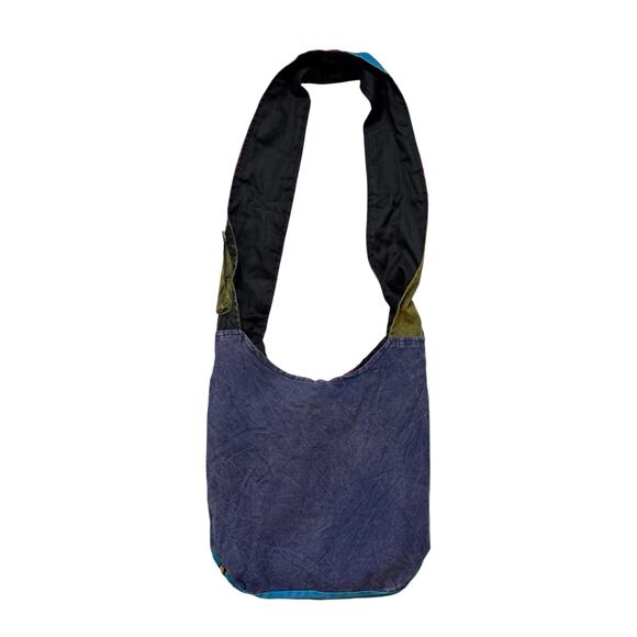 Boho Hippie Crossbody Tote Bag Multicolor Cotton Zipper Nepal Embroidered - Picture 3 of 8